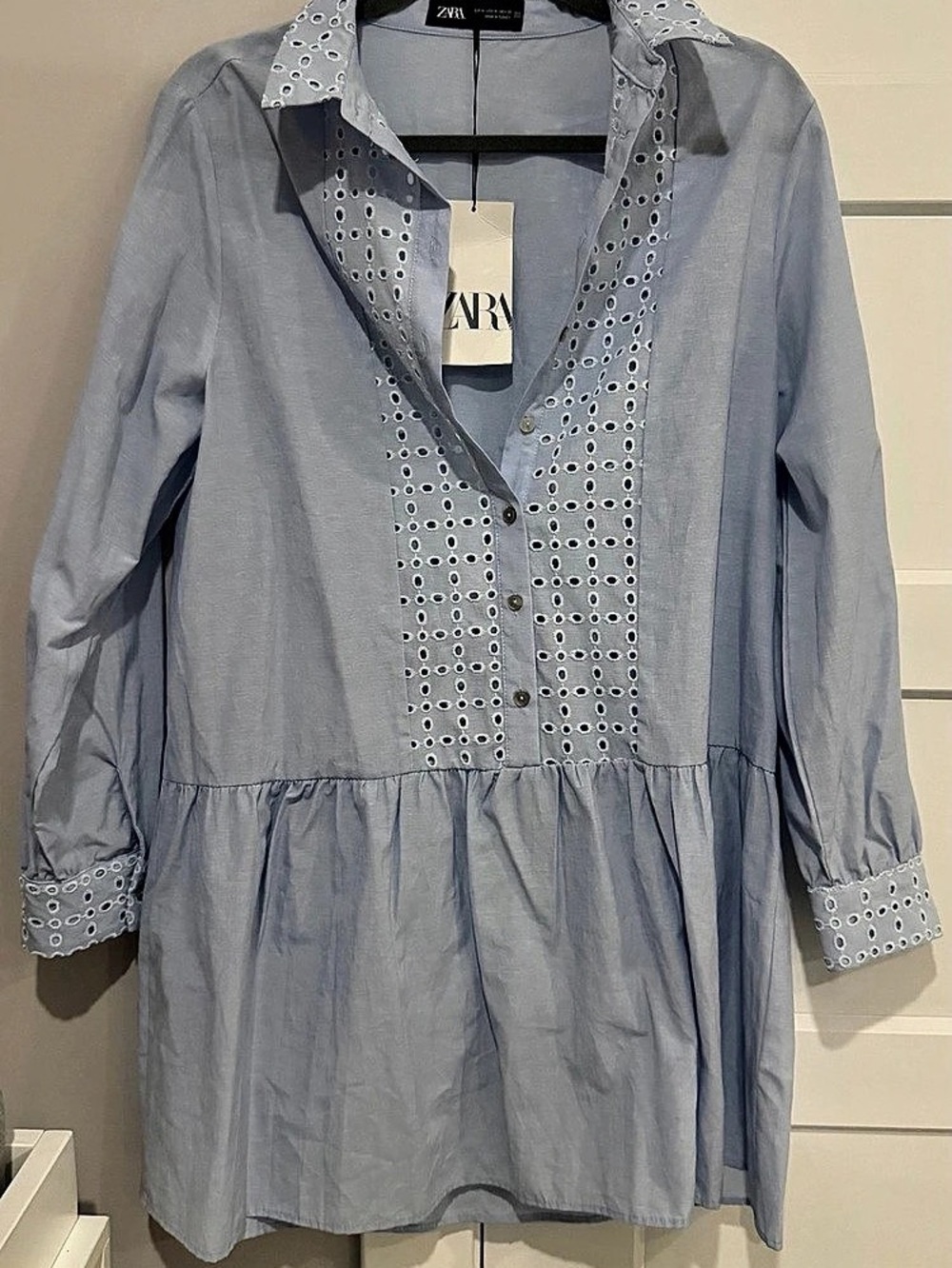 Zara Eyelet Tunic in Blue Size Medium NWT